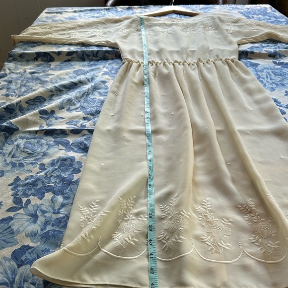 Vintage Cream Sheer Midi Dress with Floral Embroidery - Picture 4 of 6